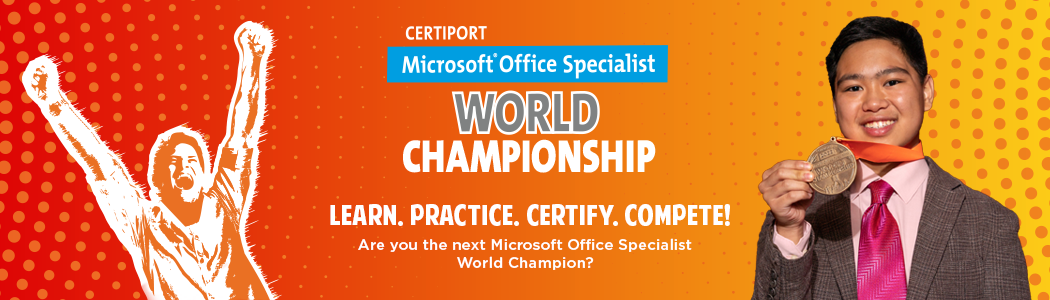 MOS World Championship: JVIDƵ Microsoft Office Specialist World Championship<br />
<br />
Learn. Practice. Certify. Complete. <br />
<br />
Are you the next Microsoft Office Specialist World Championship?